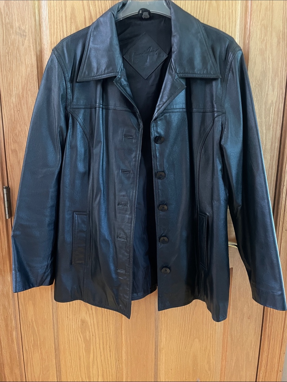 Women’s Vintage Jacqueline Ferrar Black Leather Button-Up Jacket - Large